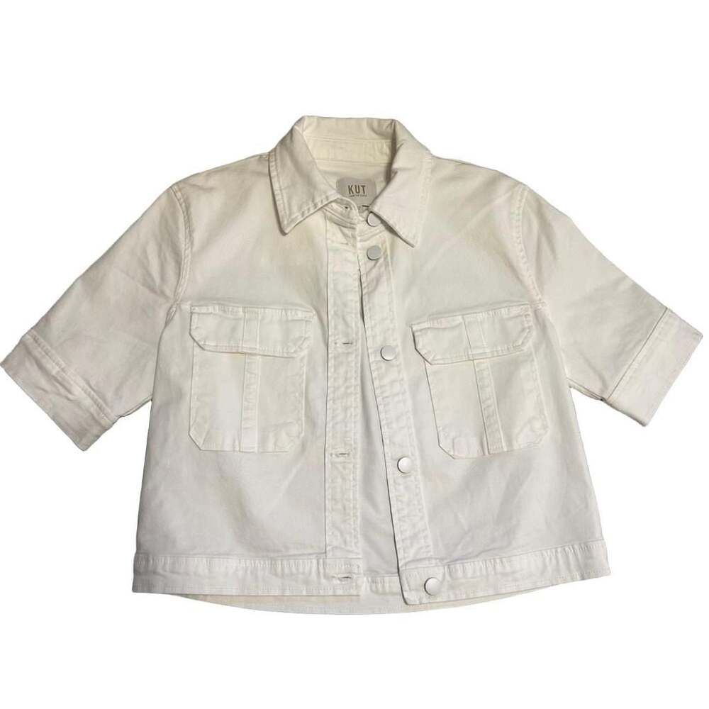 KUT from the Kloth White Short Sleeve Cropped Denim Jacket Style KJ53902EE XS
